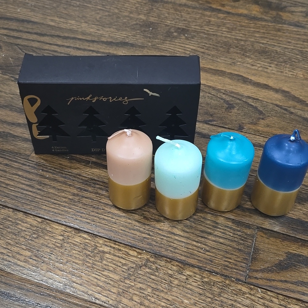 Pink Stories Dip Dye Gold Blue Tan Candles set of 4
